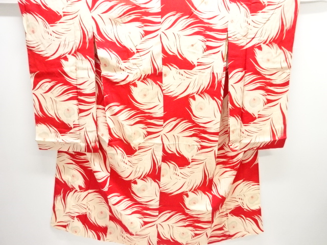 JAPANESE KIMONO / ANTIQUE MON KINSHA PEACOCK FEATHER PATTERN JUBAN